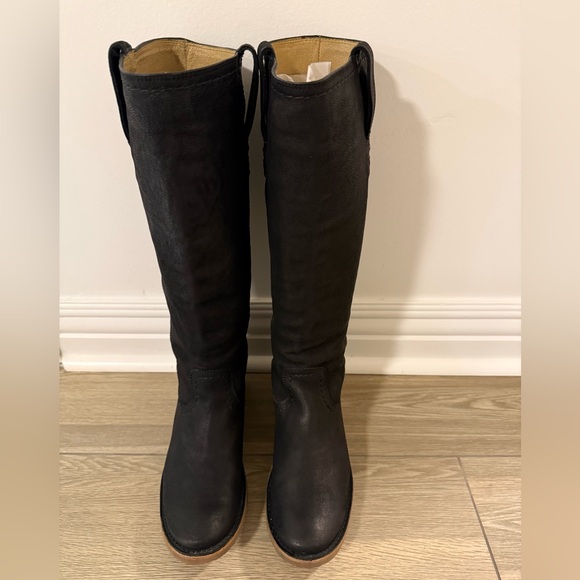 Frye Celia X-Stitch Black Leather Boots - Picture 2 of 10